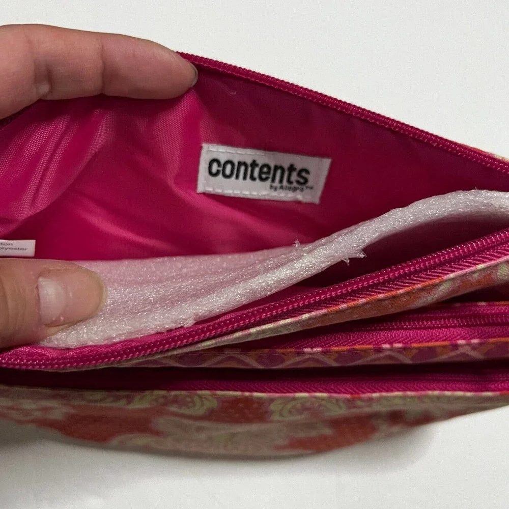 Contents by Allegro Set of 3 Pink, Orange & Cream Fabric Makeup, Travel Bags